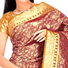 Chectnut and Orange Color Kanchipuram Silk Saree