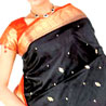 Black and Orange Red Color Kanchipuram Silk Saree