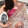 Off-white and Pink Embroidered Net Saree
